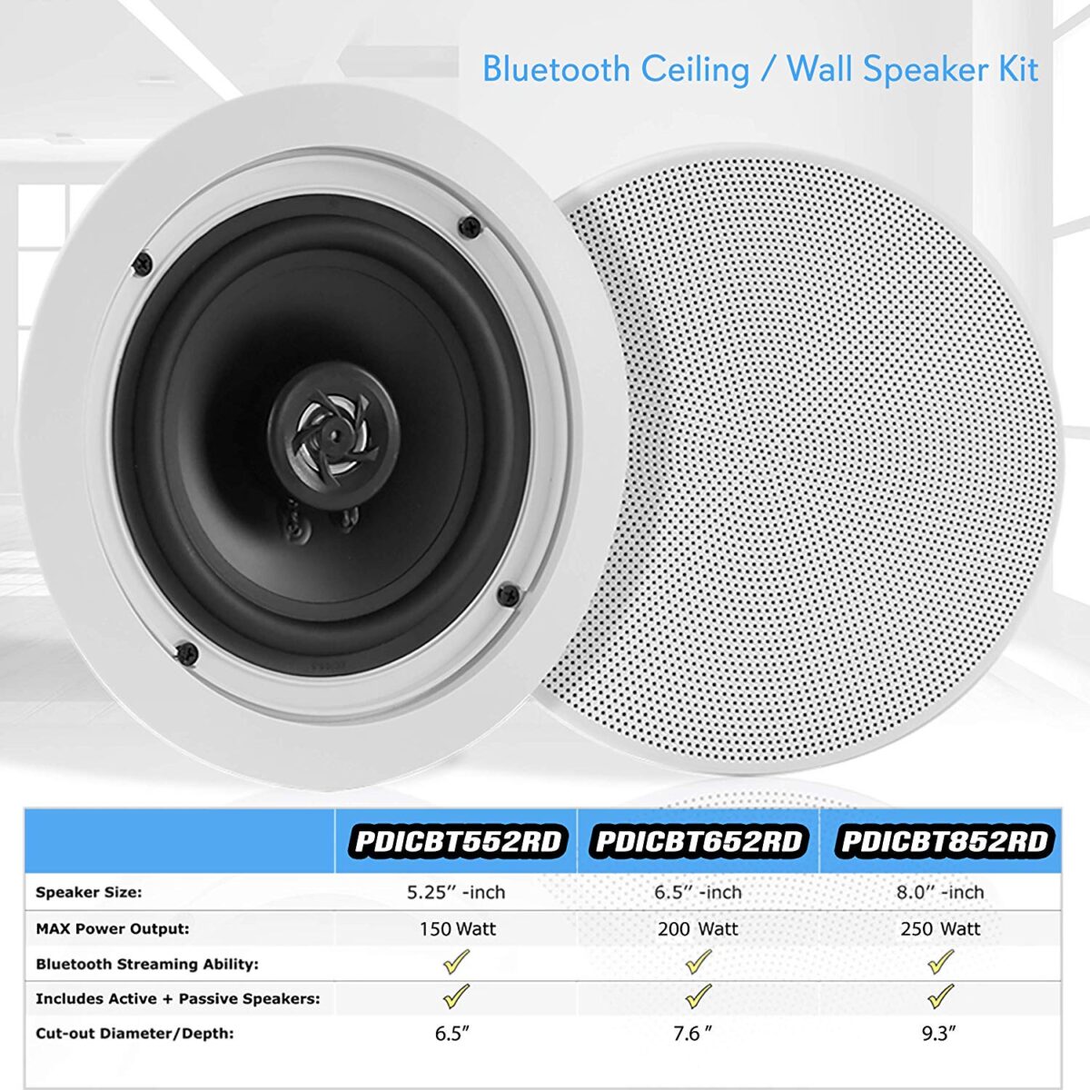 PARLANTE DE TECHO INALAMBRICO PYLE PRO PDICBT552RD 5.25¨150WATTS