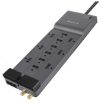 Belkin, protector contra sobretensiones para el hogar/oficina con protección de teléfono, ethernet, coaxial y cable extendido 12 salidas Gris